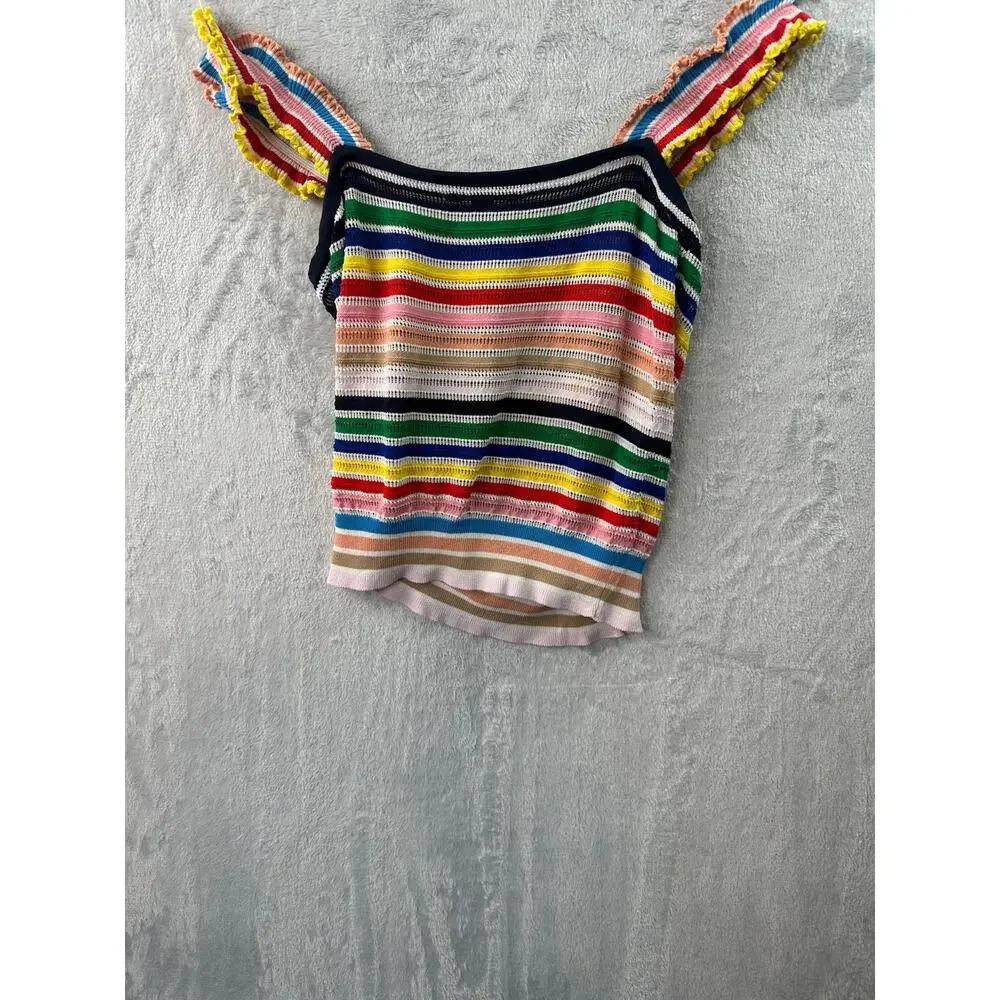 J.Crew Rainbow Stripe Ruffle Knit Tank Top - Size XXS